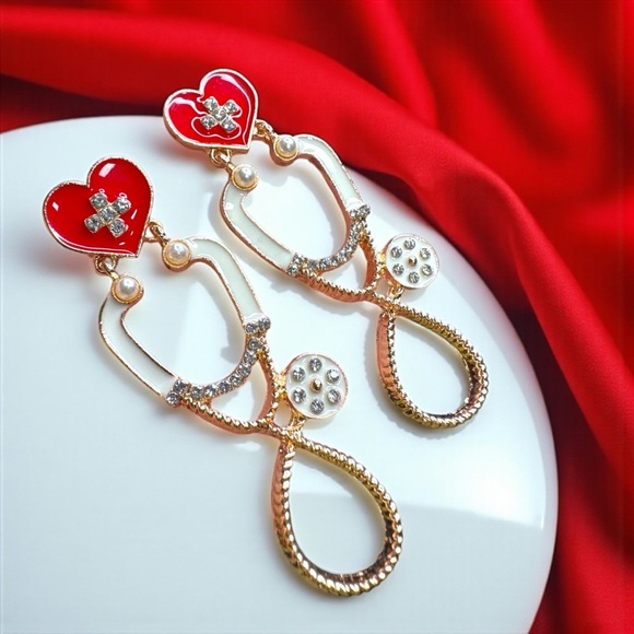 Listen Up in Style – Rhinestone Stethoscope Earrings for Healthcare Glam 🩺 NWT - Picture 10 of 11